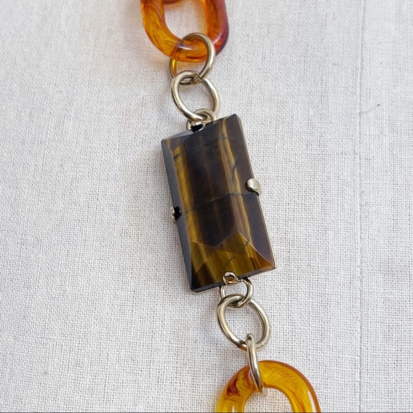 Ann Taylor Tigers Eye Tortoise Shell Long Necklace - Picture 3 of 10